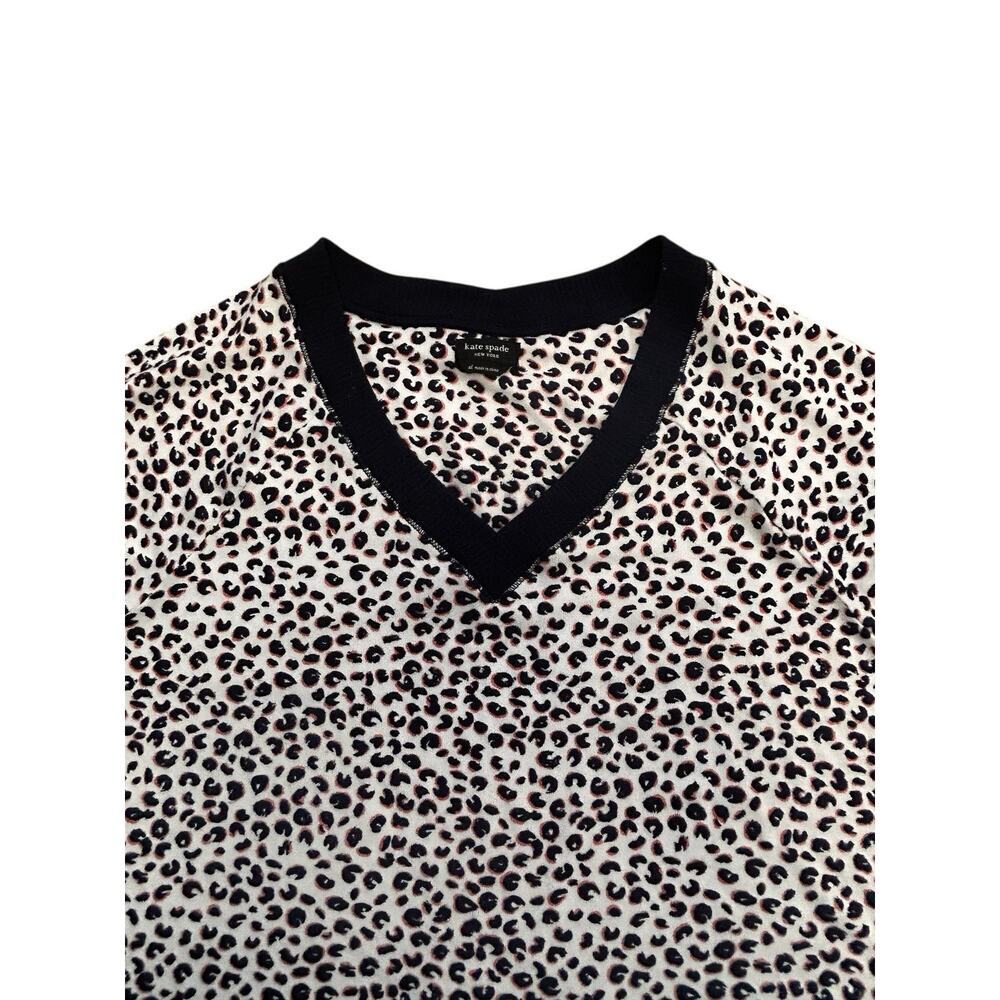 Kate Spade Womens Blue White Pink Leopard Print V-Neck Long Sleeve Pajama Set XL - Picture 5 of 16